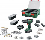 Bosch UniversalDrill 18V + SystemBox 241 batteridrevet drill + tilbehørssett