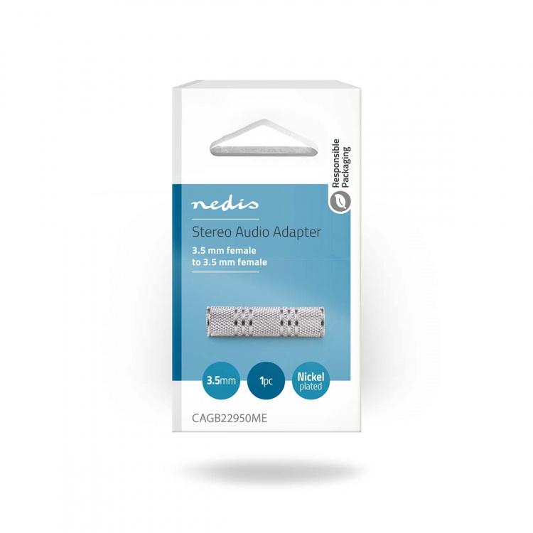 Nedis Stereo Audio Adapter | 3.5 mm Hun | 3.5 mm Hun | Nikkel belagt | Rett | Metall | Sølv | 1 stk. | Boks Nedis Stereo Audio Adapter | 3.5 mm Hun | 3.5 mm Hun | Nikkel belagt | Rett | Metall | Sølv | 1 stk. | Boks