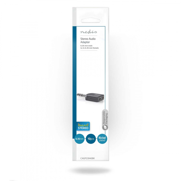 Nedis Stereo Audio Adapter | 6.35 mm Han | 2x 6.35 mm Hun | Nikkel belagt | Rett | ABS | Sort | 10 stk. | Konvolutt Nedis Stereo Audio Adapter | 6.35 mm Han | 2x 6.35 mm Hun | Nikkel belagt | Rett | ABS | Sort | 10 stk. | Konvolutt