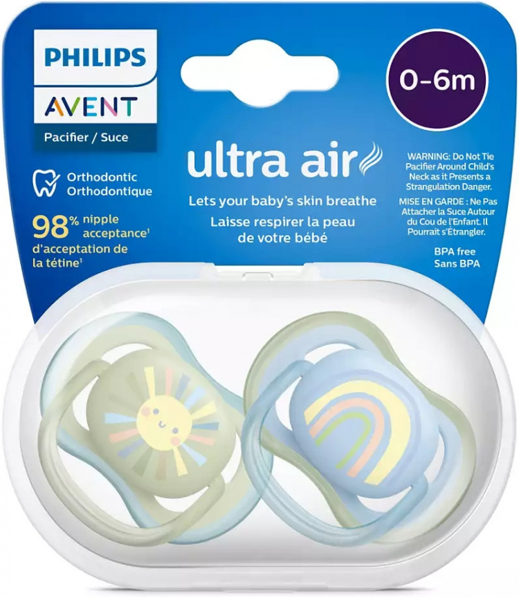Philips Avent SCF085/58 Ultra Air smokker 0-6 måneder, 2 stk, sol Philips Avent SCF085/58 Ultra Air smokker 0-6 måneder, 2 stk, sol