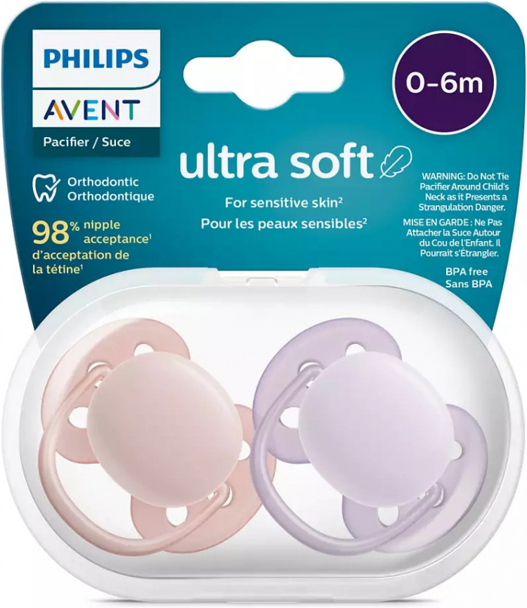 Philips Avent SCF091/31 Ultra Soft-smokker, 0-6 måneder, 2 stk, lilla Philips Avent SCF091/31 Ultra Soft-smokker, 0-6 måneder, 2 stk, lilla