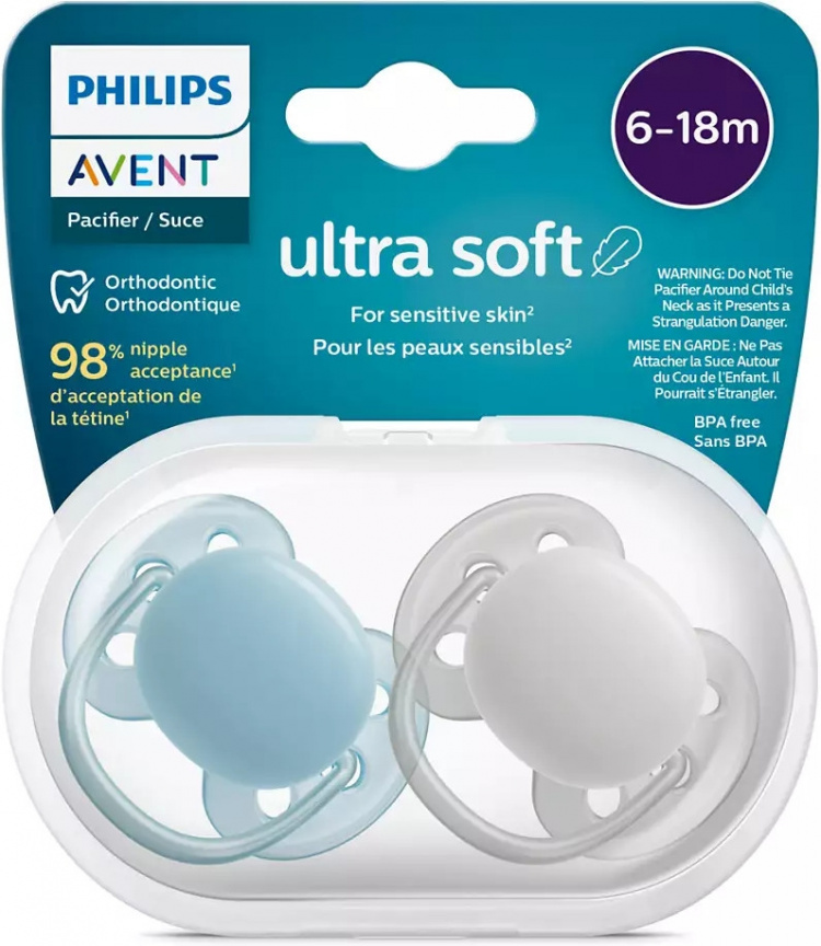 Philips Avent SCF091/17 Ultra Soft-spener, 6-18 måneder, 2 stk, blå