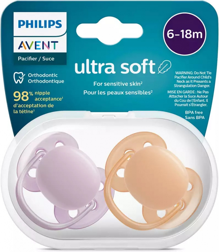 Philips Avent SCF091/33 Ultra Soft-spener, 6-18 måneder, 2 stk, rødlig Philips Avent SCF091/33 Ultra Soft-spener, 6-18 måneder, 2 stk, rødlig