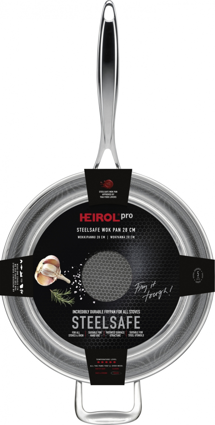 Heirol Pro Steelsafe wok, rustfritt stål + non-stick-belegg, 28 cm