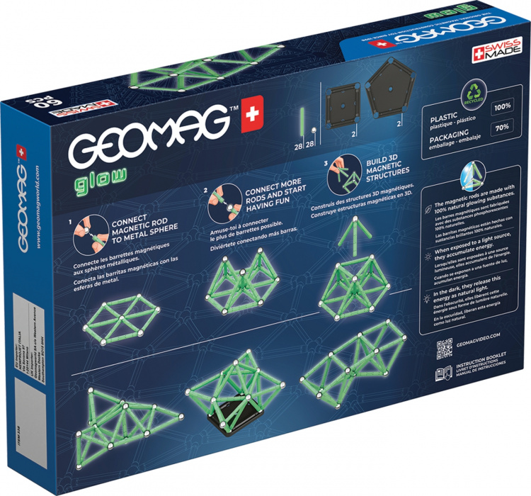 Geomag Glow Recycled magnetisk byggesett, 60 deler