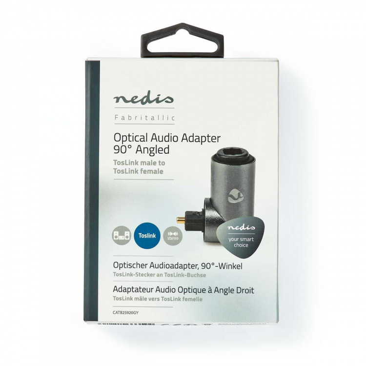 Nedis TosLink Adapter | Toslink Hunn | TosLink Han | Vinklet 90° | Aluminium | Gun Metal Grå | 1 stk. | Boks