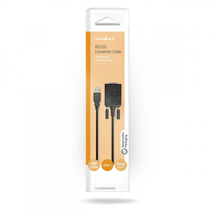 Nedis RS232 konverter | USB-A Han | RS232 | Nikkel belagt | 0.90 m | Rund | PVC | Sort | Boks