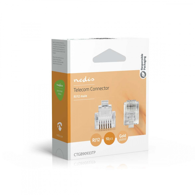 Nedis Telecom Connector | Kontakttype: RJ12 | Rett | Plettering: Gull belagt | PVC | Gjennomsiktig
