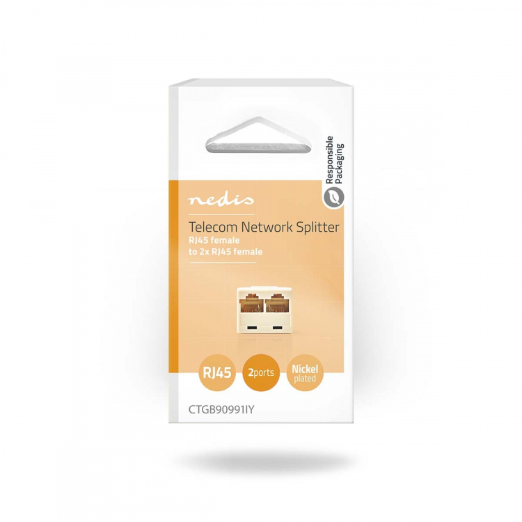 Nedis Telecom Network Splitter | RJ45 Hun | 2x RJ45 Female | Gull belagt | Elfenben | PVC | Boks
