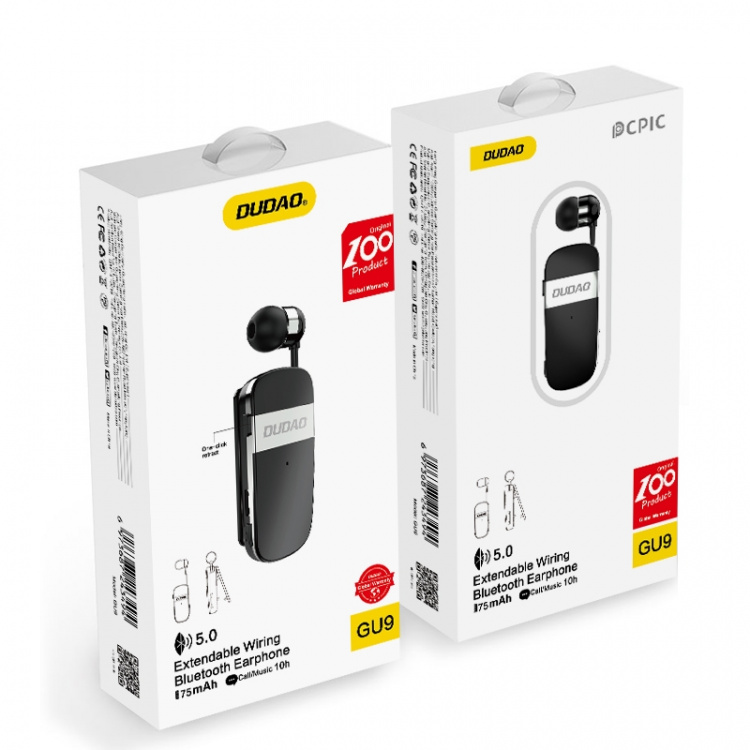 Dudao GU9 Bluetooth-øretelefoner med uttrekkbar ledning, svart Dudao GU9 Bluetooth-øretelefoner med uttrekkbar ledning, svart