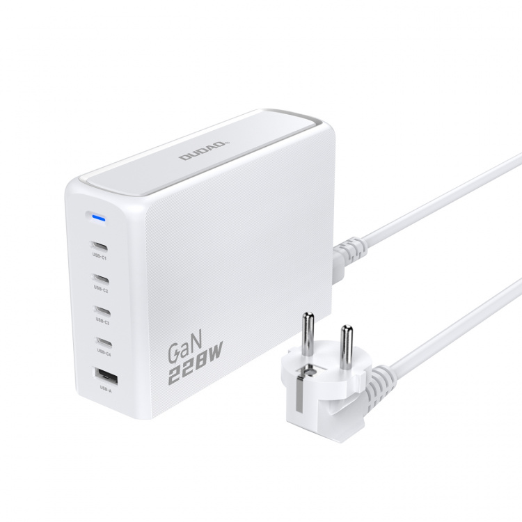 Dudao A228EU 228Watt GaN-adapter 4xUSB-C + 1xUSB-A Hvit