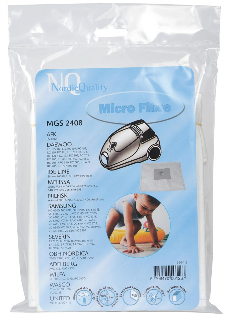 Nordic Quality MGS 2408 Dammsugarpåsar, 5 st