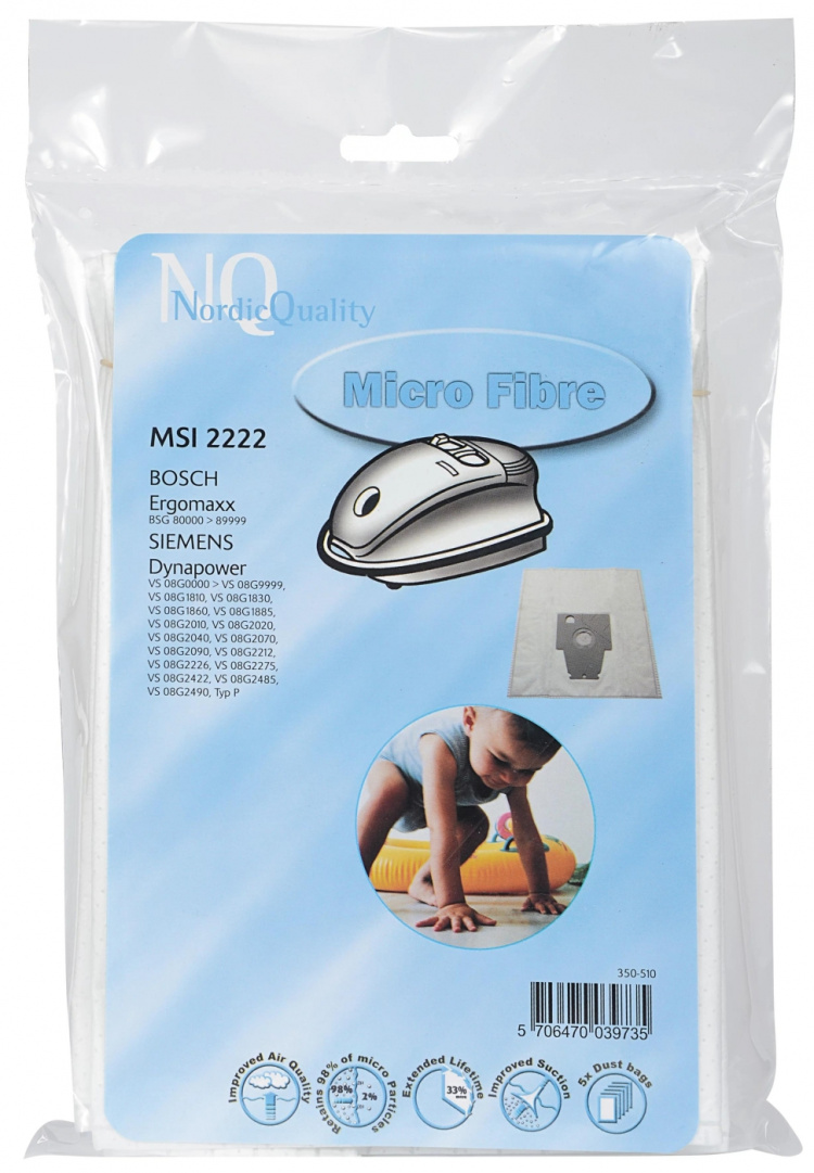 Nordic Quality MSI 2222 Dammsugarpåsar, 5 st