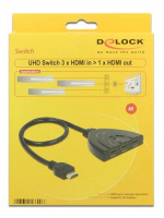 DeLOCK HDMI UHD Switch 3xHDMI>1xHDMI ut 4K integrert kabel 50 cm