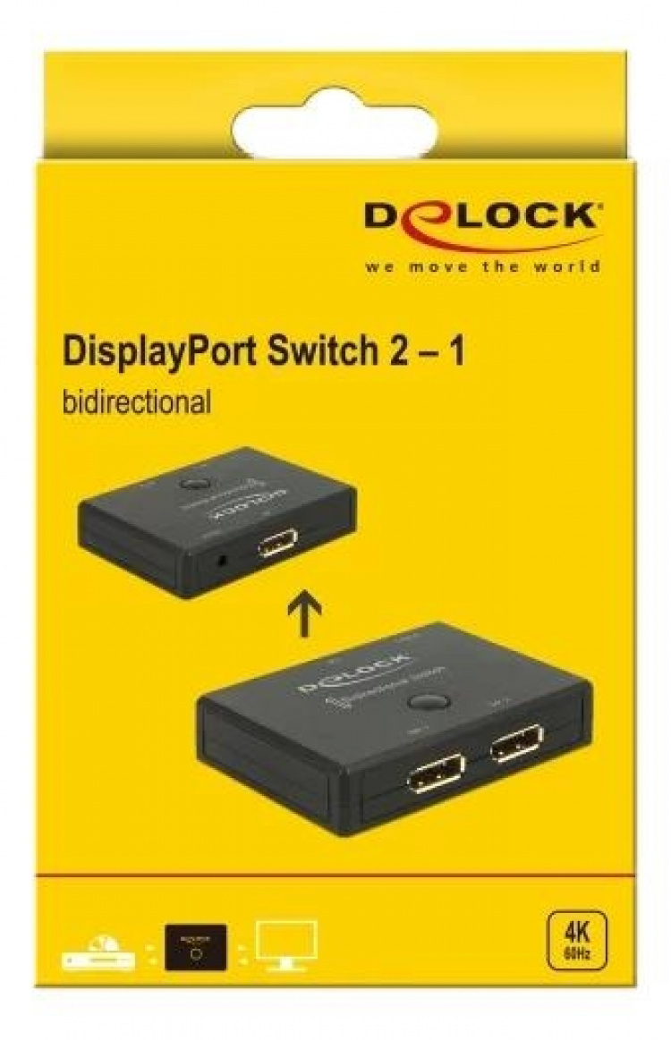 DeLOCK DisplayPort 2 - 1 bryter toveis 4K 60 Hz