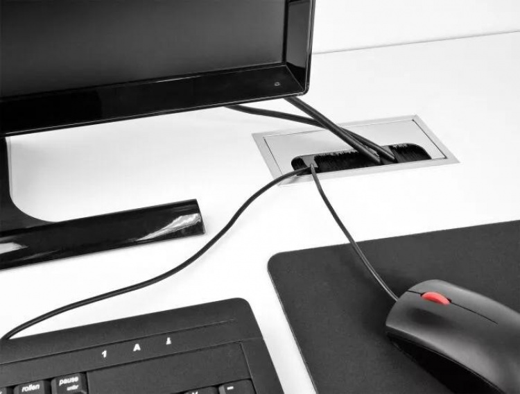 DeLOCK Kabelgjennomføring for bordmontering 300 x 80 x 28 mm sølv