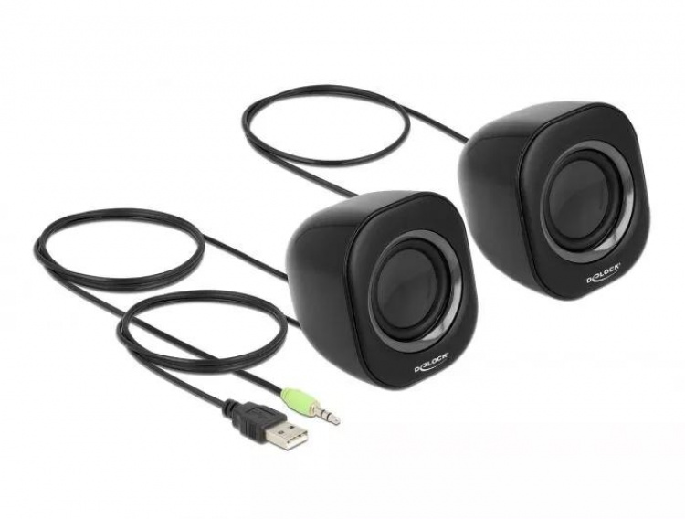 DeLOCK Mini stereohøyttaler for PC med 3,5 mm stereokontakt hann og USB