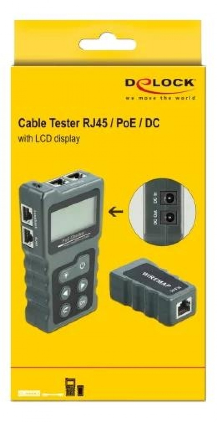 DeLOCK LCD Kabeltester RJ45 / PoE / DC, mørkegrå DeLOCK LCD Kabeltester RJ45 / PoE / DC, mørkegrå