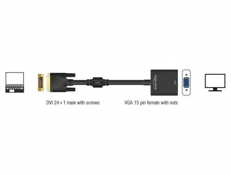 DeLOCK Adapter DVI-D 24+1 hann > VGA hunn svart DeLOCK Adapter DVI-D 24+1 hann > VGA hunn svart