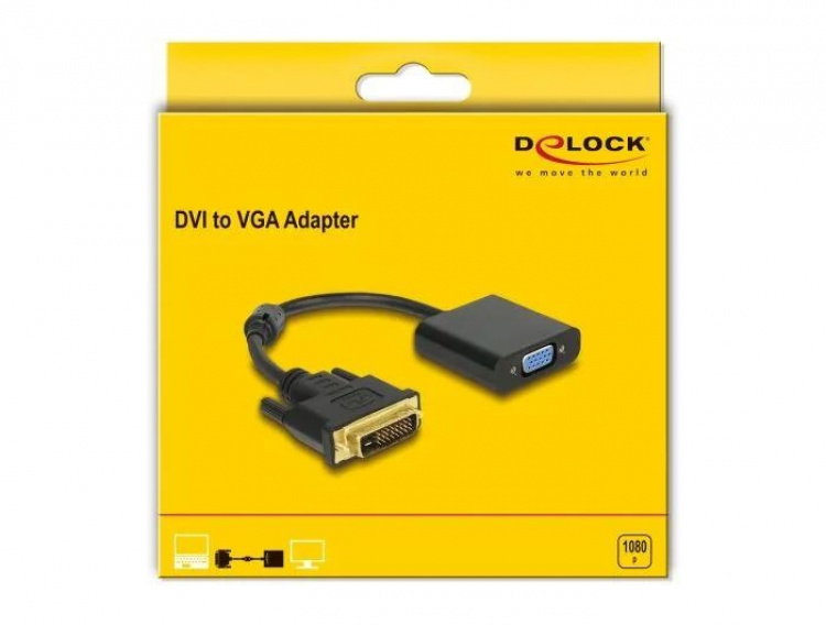 DeLOCK Adapter DVI-D 24+1 hann > VGA hunn svart DeLOCK Adapter DVI-D 24+1 hann > VGA hunn svart