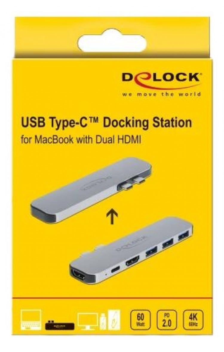 DeLOCK Dokkingstasjon for MacBook Dual HDMI 4K / PD / Hub