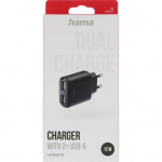Hama Lader 2xUSB-A 12W Svart
