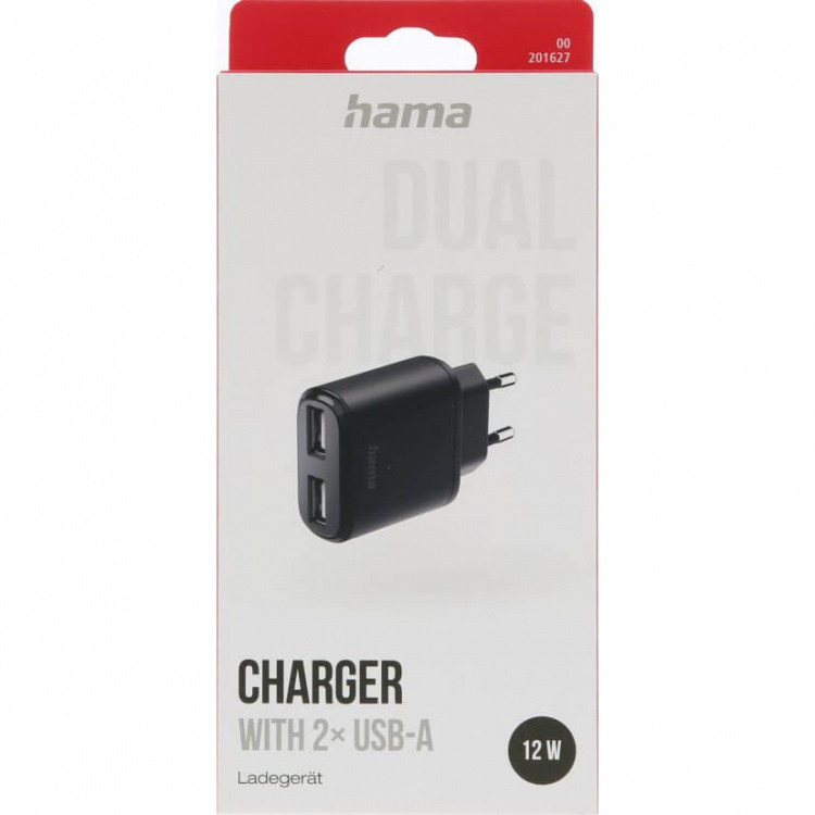 Hama Lader 2xUSB-A 12W Svart