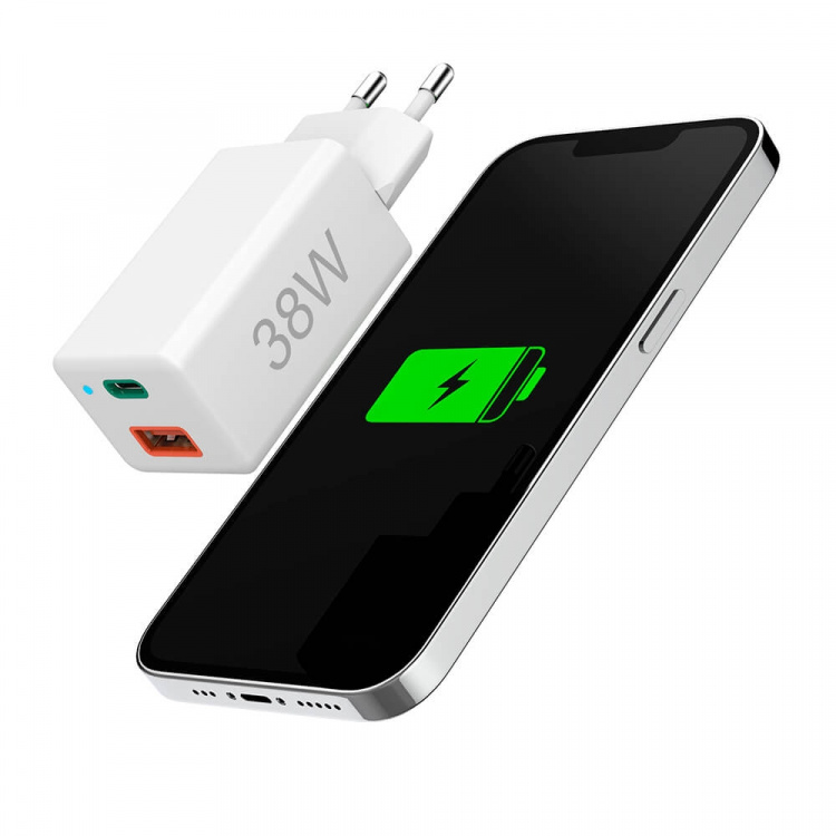 Hama Minilader USB-C + USB-A Qualcomm 3.0 38W Hvit Hama Minilader USB-C + USB-A Qualcomm 3.0 38W Hvit