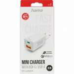 Hama Minilader USB-C + USB-A Qualcomm 3.0 38W Hvit Hama Minilader USB-C + USB-A Qualcomm 3.0 38W Hvit