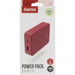Hama Powerbank Colour 10 10000mAh USB-C+USB-A Rød