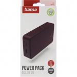 Hama Powerbank Colour 20 20000mAh USB-C+USB-A Plomme Hama Powerbank Colour 20 20000mAh USB-C+USB-A Plomme