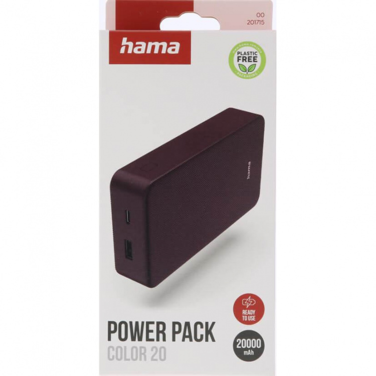 Hama Powerbank Colour 20 20000mAh USB-C+USB-A Plomme Hama Powerbank Colour 20 20000mAh USB-C+USB-A Plomme