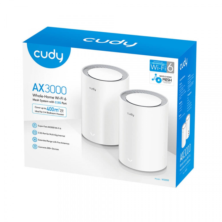 CUDY Mesh Solution M3000 2-pack AX3000 Gigabit Wi-Fi 6 2.5G Hvit CUDY Mesh Solution M3000 2-pack AX3000 Gigabit Wi-Fi 6 2.5G Hvit