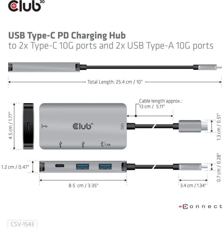 Club 3D Type-C PD-ladehub - nav Club 3D Type-C PD-ladehub - nav
