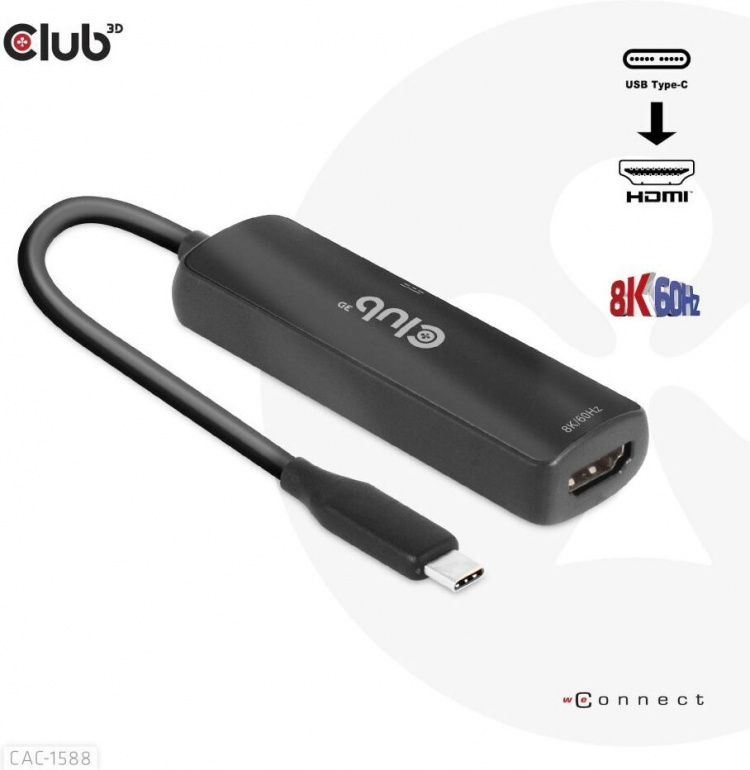 Club 3D CAC-1588 Type C - HDMI 2.1 PD 100W aktiv adapter, 4K120 Hz - 8K60Hz Club 3D CAC-1588 Type C - HDMI 2.1 PD 100W aktiv adapter, 4K120 Hz - 8K60Hz