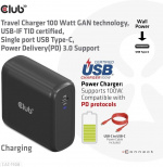 Club 3D CAC-1908EU Reiselader 100 W GaN USB-C-strømforsyning Club 3D CAC-1908EU Reiselader 100 W GaN USB-C-strømforsyning