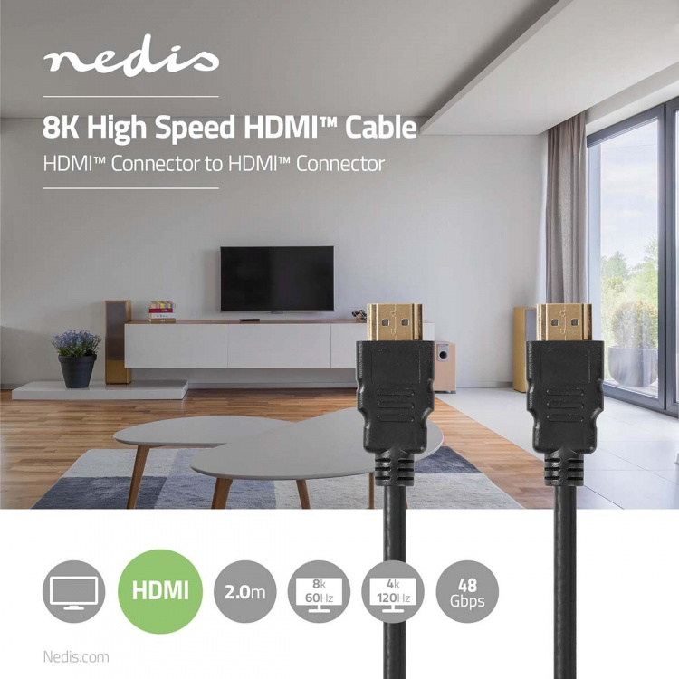 Nedis Ultra High Speed HDMI ™ Cable | HDMI ™ -kontakt | HDMI ™ -kontakt | 8K@60Hz | 48 Gbps | 2.00 m | Rund | 6.5 mm | Sort | Label Nedis Ultra High Speed HDMI ™ Cable | HDMI ™ -kontakt | HDMI ™ -kontakt | 8K@60Hz | 48 Gbps | 2.00 m | Rund | 6.5 mm | Sort | Label