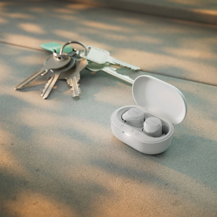 Philips TAT1209WT True Wireless-hodetelefoner. Små og komfortable. 6+18 timers spilletid. IPX4-klasse. Hvite