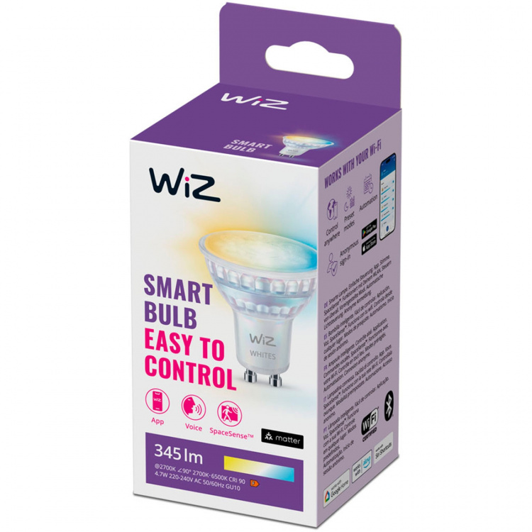 WiZ WiFi Smart LED GU10 50W 345lm varm-kald hvit 1-pk WiZ WiFi Smart LED GU10 50W 345lm varm-kald hvit 1-pk