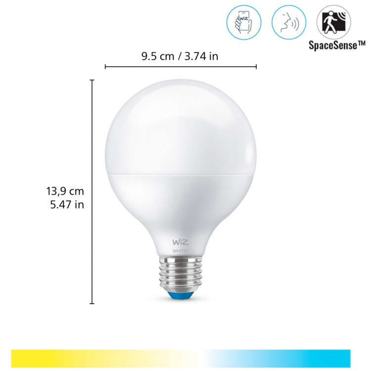 WiZ WiFi Smart LED E27 G95 75W 1055lm varm-kald hvit WiZ WiFi Smart LED E27 G95 75W 1055lm varm-kald hvit