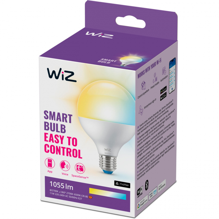 WiZ WiFi Smart LED E27 G95 75W 1055lm varm-kald hvit WiZ WiFi Smart LED E27 G95 75W 1055lm varm-kald hvit