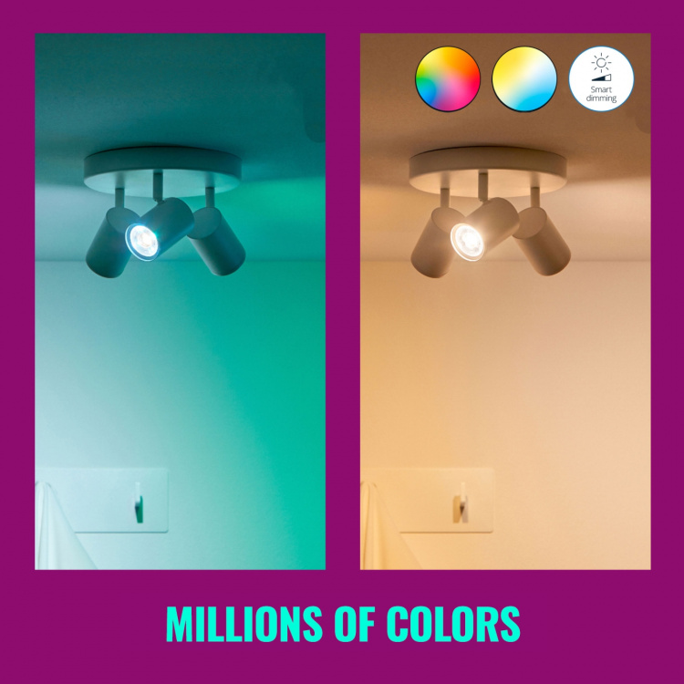 WiZ WiFi Smart LED GU10 50W 345lm farge + varm-kaldhvit 3-pakning WiZ WiFi Smart LED GU10 50W 345lm farge + varm-kaldhvit 3-pakning