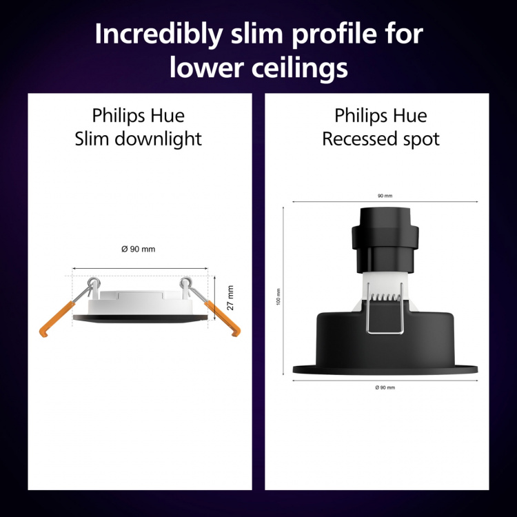 Philips Hue Slim Downlight S 90mm Hvit og Colour Ambiance Svart 3-pk