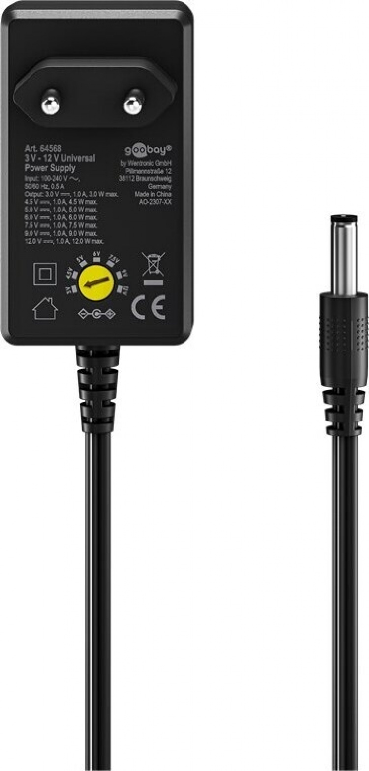 Goobay universell strømforsyning, 3-12 V DC, 1000 mA