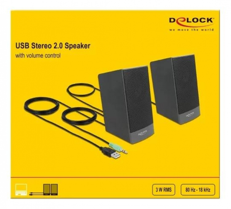 DeLOCK Stereo 2.0 PC Speaker 3.5 mm stereo jack male USB powered