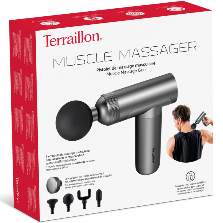 Terraillon Massasjepistol Muscle Massager med varme, 5 stk tilbehør Terraillon Massasjepistol Muscle Massager med varme, 5 stk tilbehør