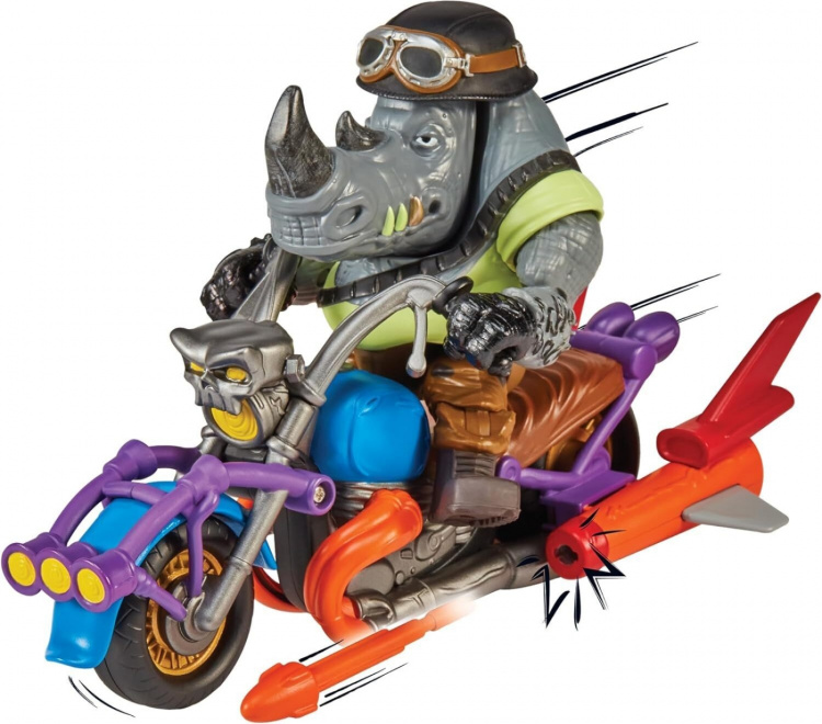 Teenage Mutant Ninja Turtles: Rocksteady Chopper Cycle-figur + motorsykkel