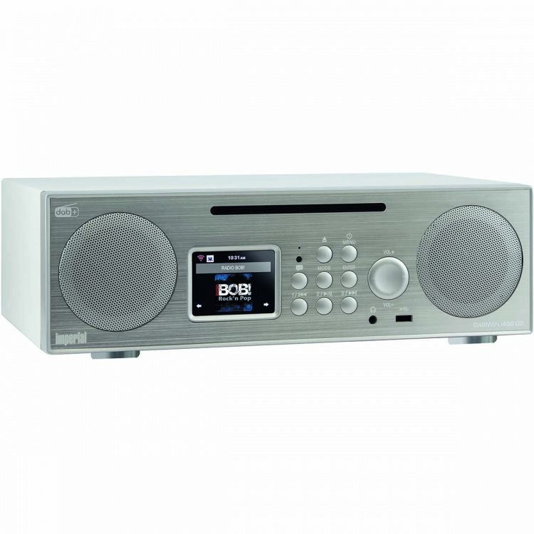 imperial DABMAN i450 CD multifunksjonell stereoradio DAB+ / FM / Internett / Bluetooth hvit-sølv