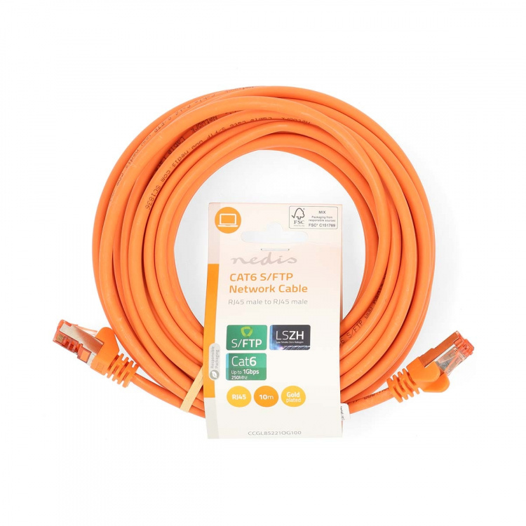 Nedis CAT6 Nettverkskabel | RJ45 Han | RJ45 Han | S/FTP | 10.0 m | Rund | LSZH | Oransje | Label Nedis CAT6 Nettverkskabel | RJ45 Han | RJ45 Han | S/FTP | 10.0 m | Rund | LSZH | Oransje | Label