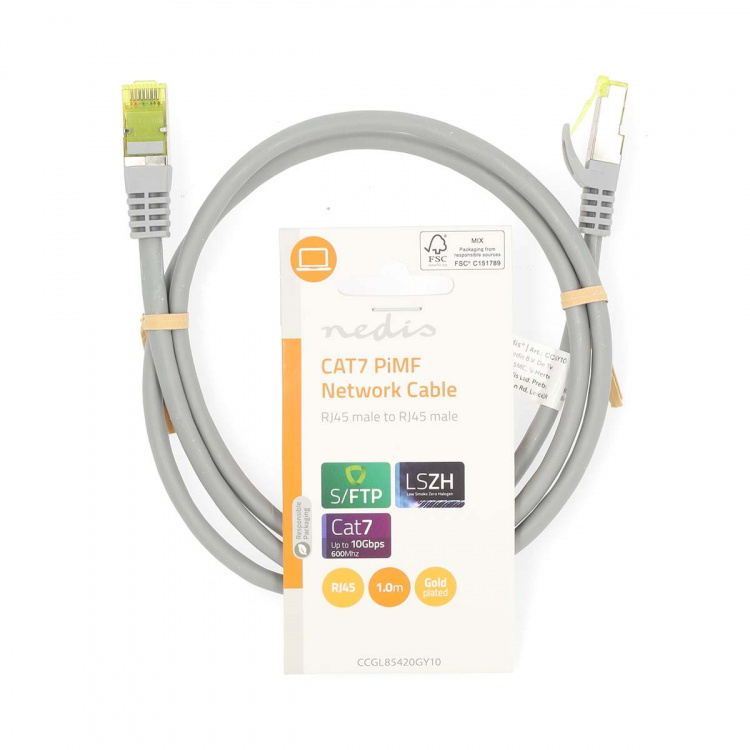 Nedis CAT7 nettverkskabel | S/FTP | RJ45 Han | RJ45 Han | 1.00 m | Snagless | Rund | LSZH | Grå | Label Nedis CAT7 nettverkskabel | S/FTP | RJ45 Han | RJ45 Han | 1.00 m | Snagless | Rund | LSZH | Grå | Label